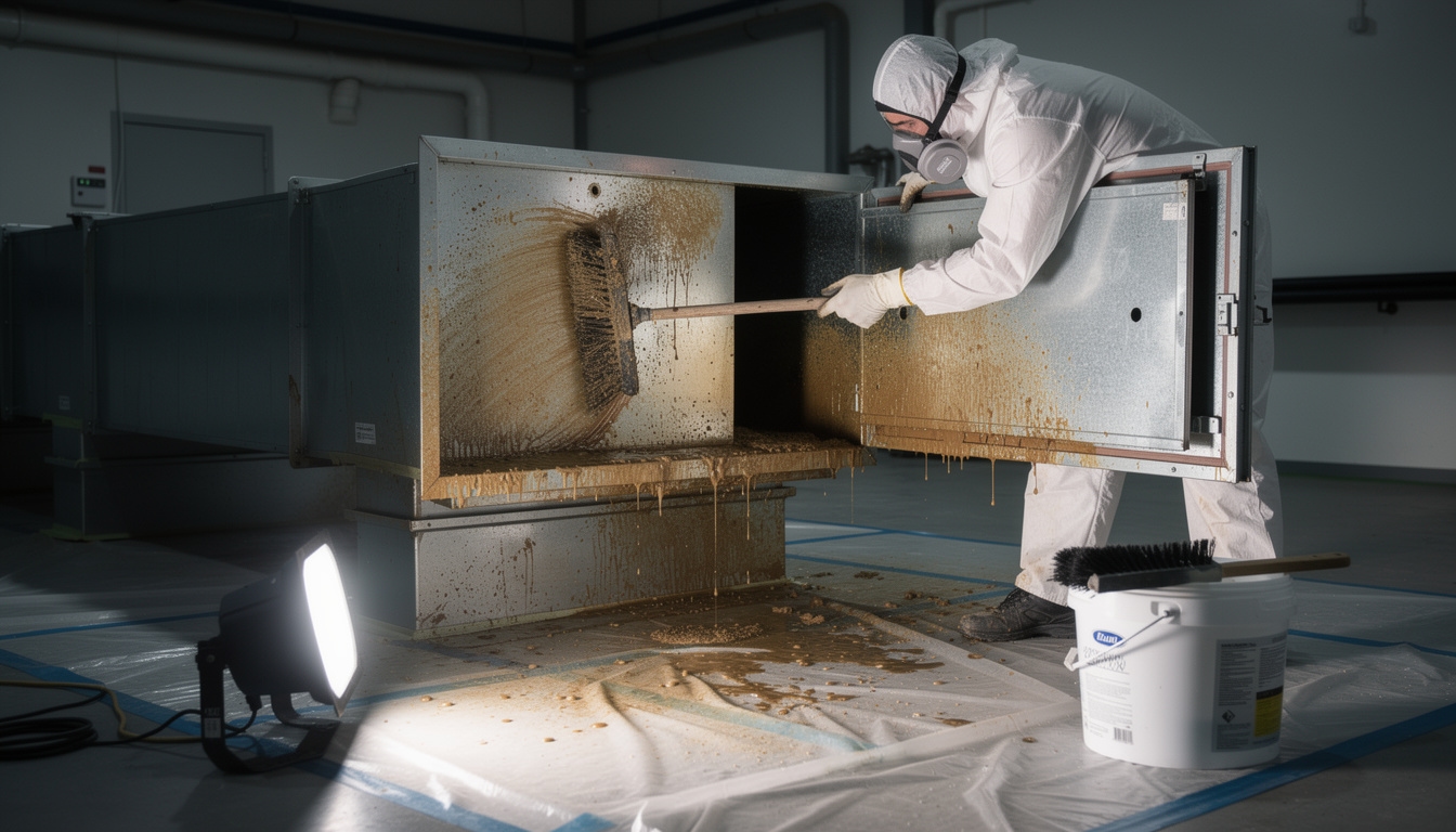 Czyszczenie wnętrza kanału wentylacyjnego z osadów tłuszczu